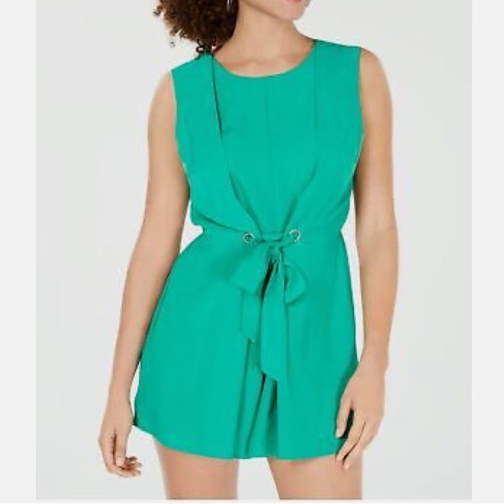 Bebop Women's Spring Green Sleeveless Tie Waist Crew Neck Romper sz Junior’s XXS